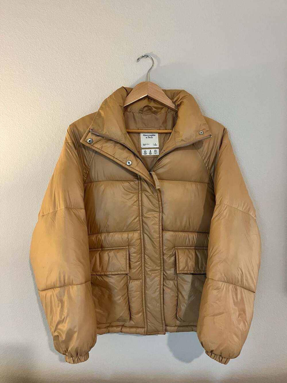 Abercrombie & Fitch, Tan Winter Puffer Jacket, Neutral, Elevated Basic,Pockets,S